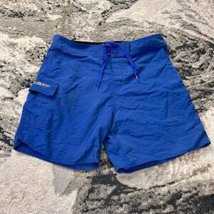 Y2K Quiksilver Surf Shorts Mens 34 Blue Nylon Cargo Pockets Swimming Drawstring